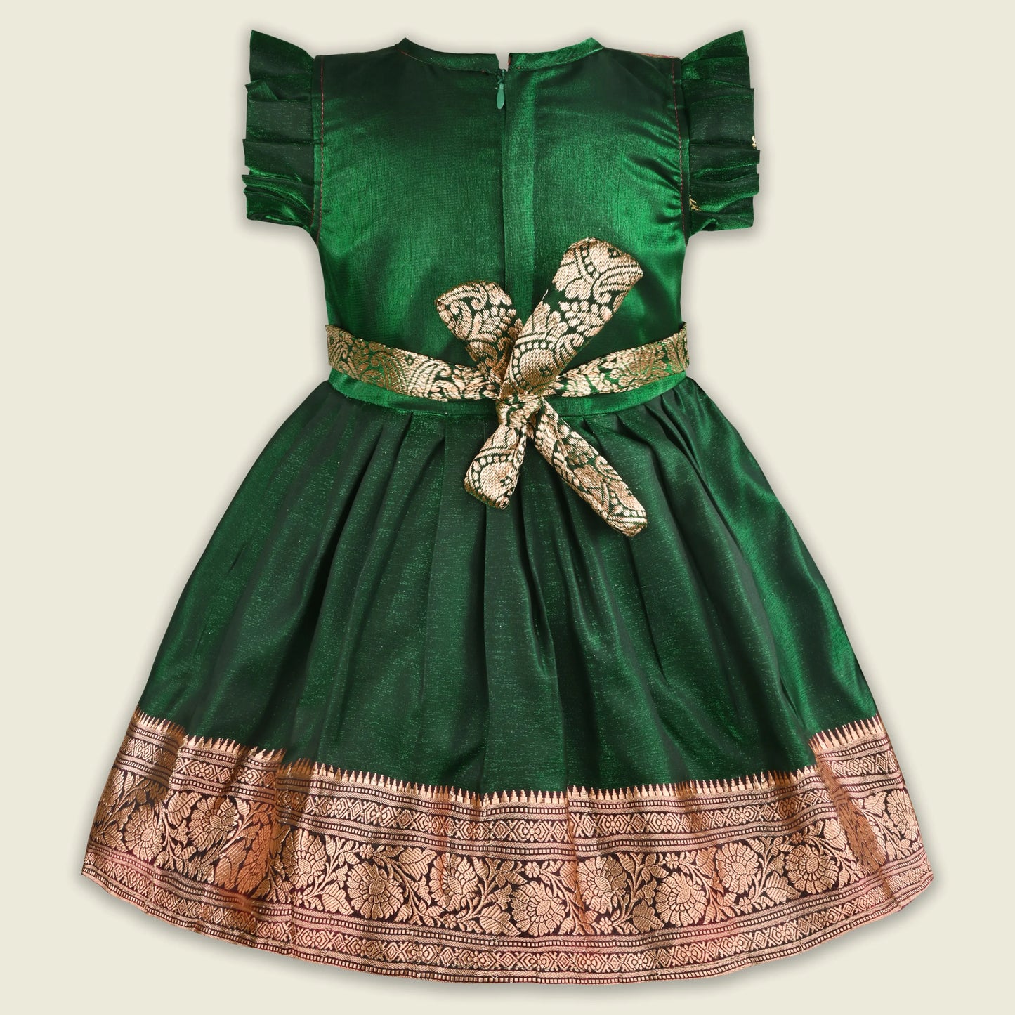 Girls Traditional Silk Party Frock – Banarasi Pattu Dress