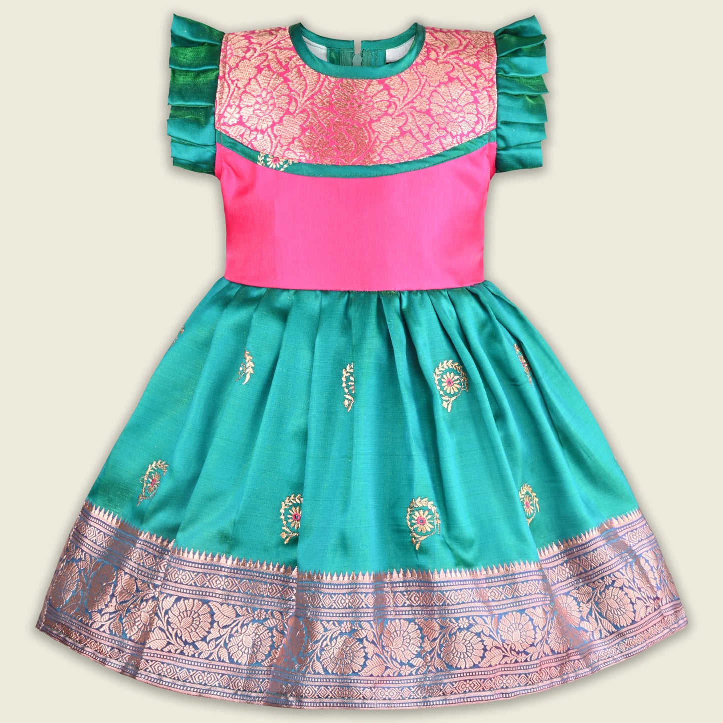 Girls Traditional Silk Party Frock – Banarasi Pattu Dress