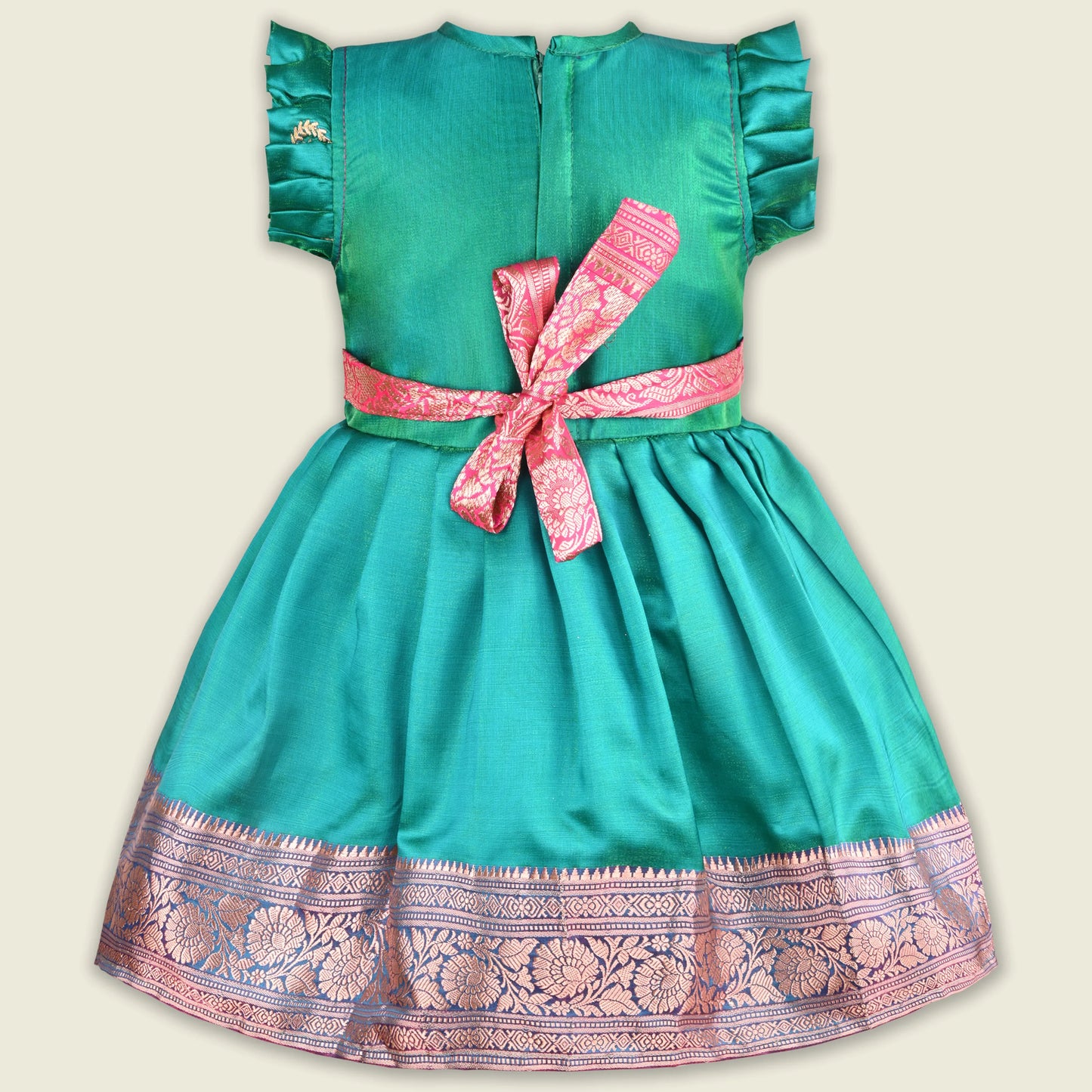 Girls Traditional Silk Party Frock – Banarasi Pattu Dress