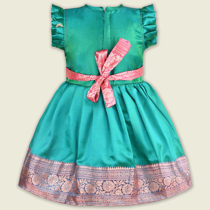 Girls Traditional Silk Party Frock – Banarasi Pattu Dress
