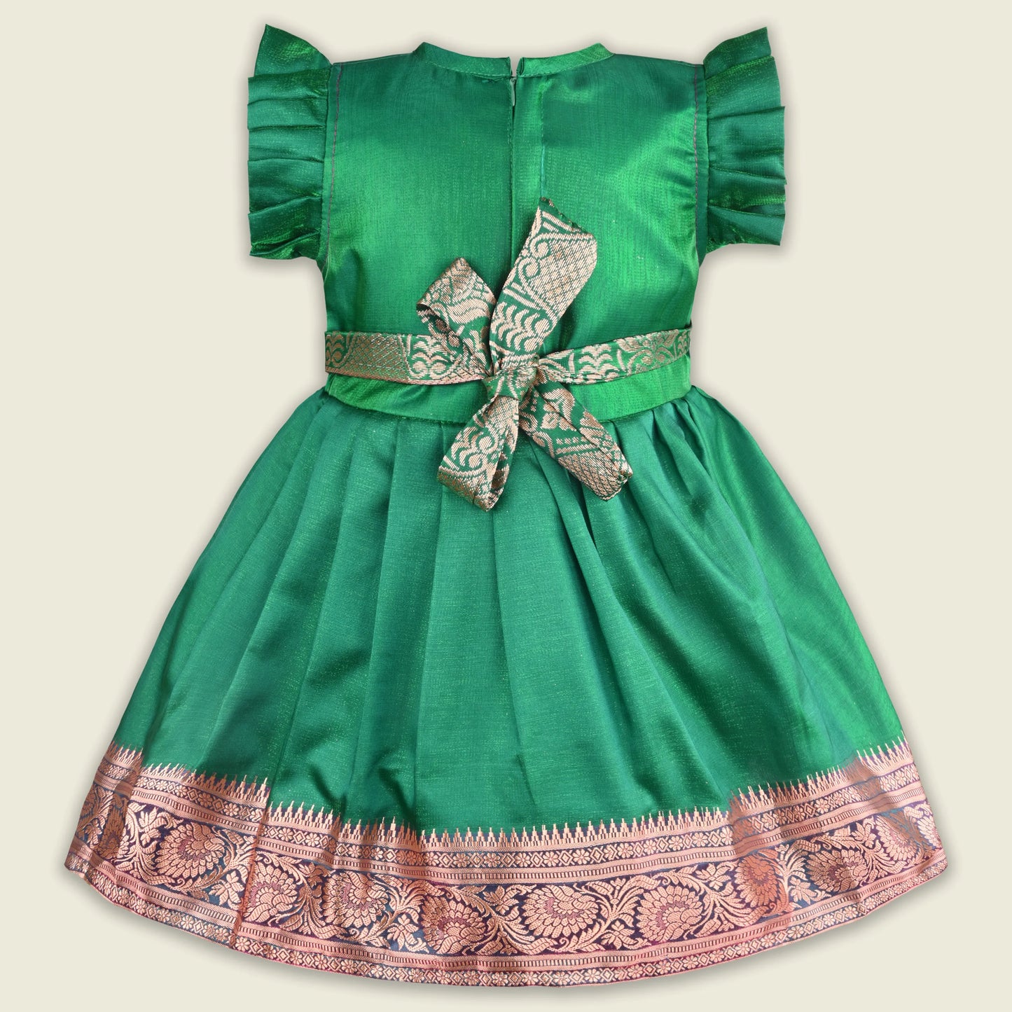 Girls Traditional Silk Party Frock – Banarasi Pattu Dress