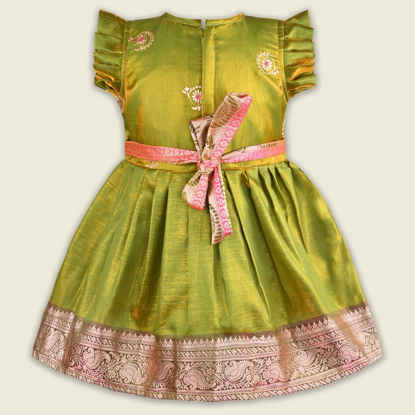 Girls Traditional Silk Party Frock – Banarasi Pattu Dress