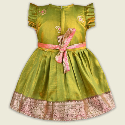 Girls Traditional Silk Party Frock – Banarasi Pattu Dress