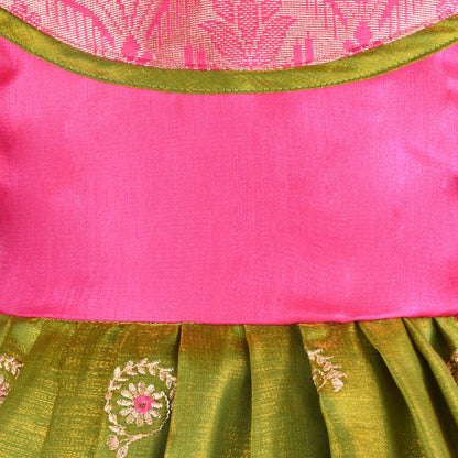 Girls Traditional Silk Party Frock – Banarasi Pattu Dress