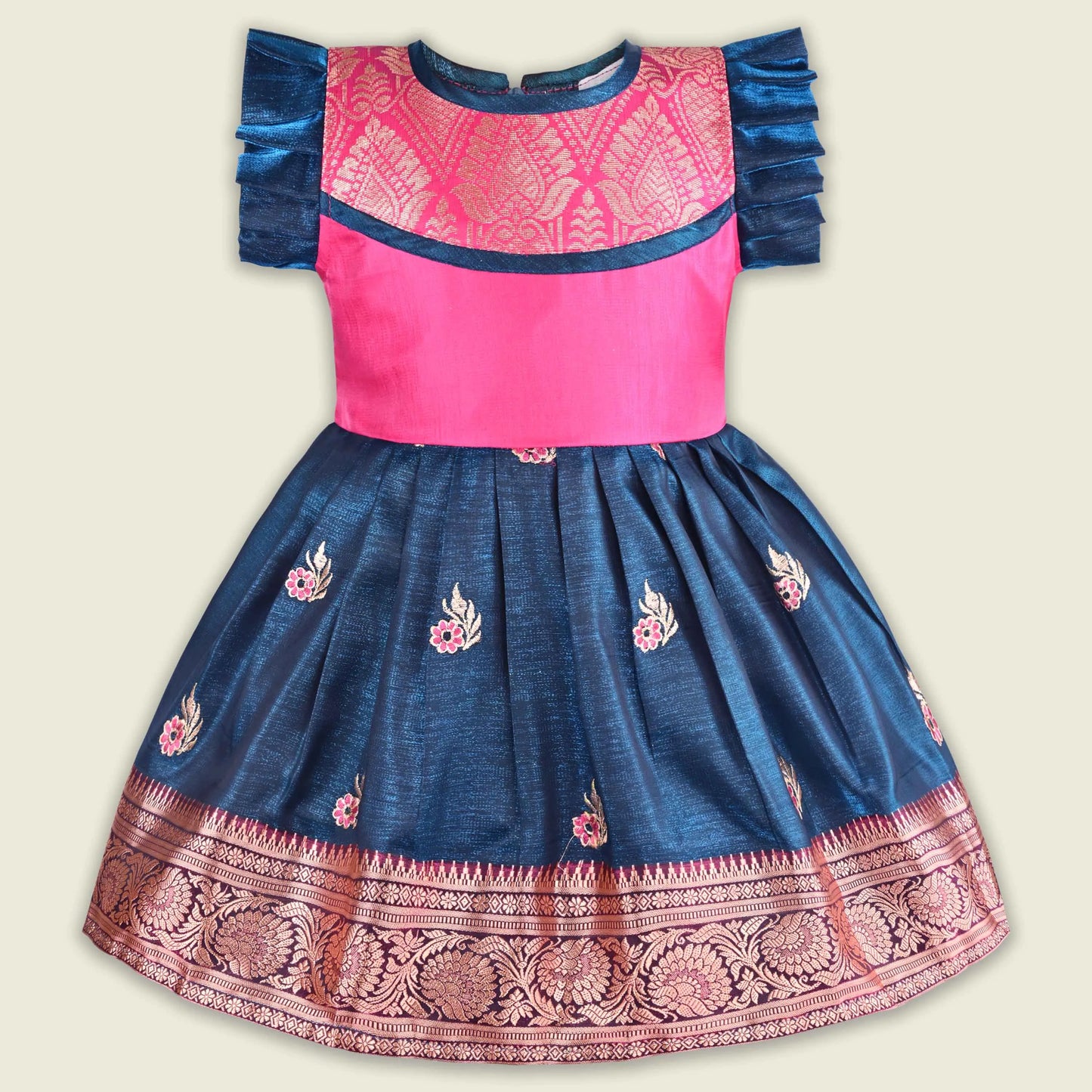 Girls Traditional Silk Party Frock – Banarasi Pattu Dress
