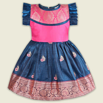 Girls Traditional Silk Party Frock – Banarasi Pattu Dress