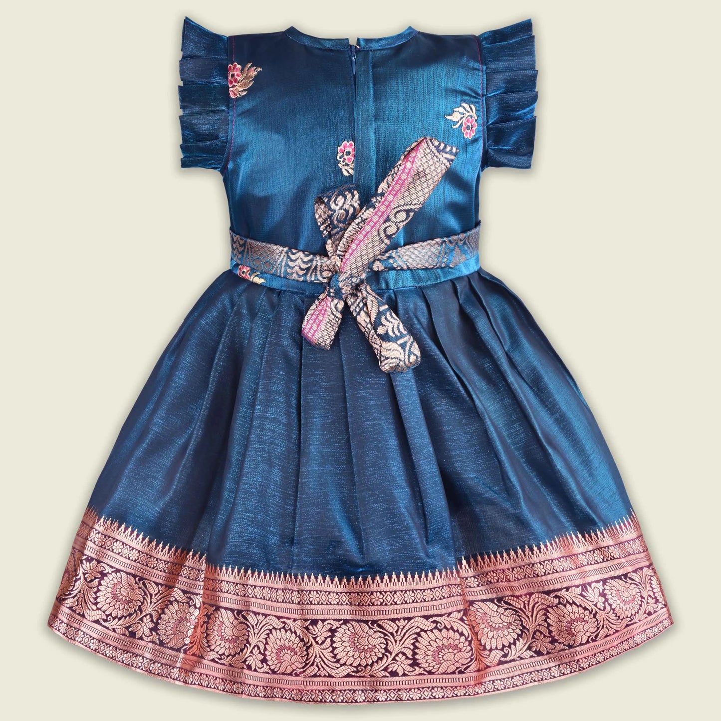 Girls Traditional Silk Party Frock – Banarasi Pattu Dress
