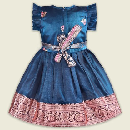 Girls Traditional Silk Party Frock – Banarasi Pattu Dress