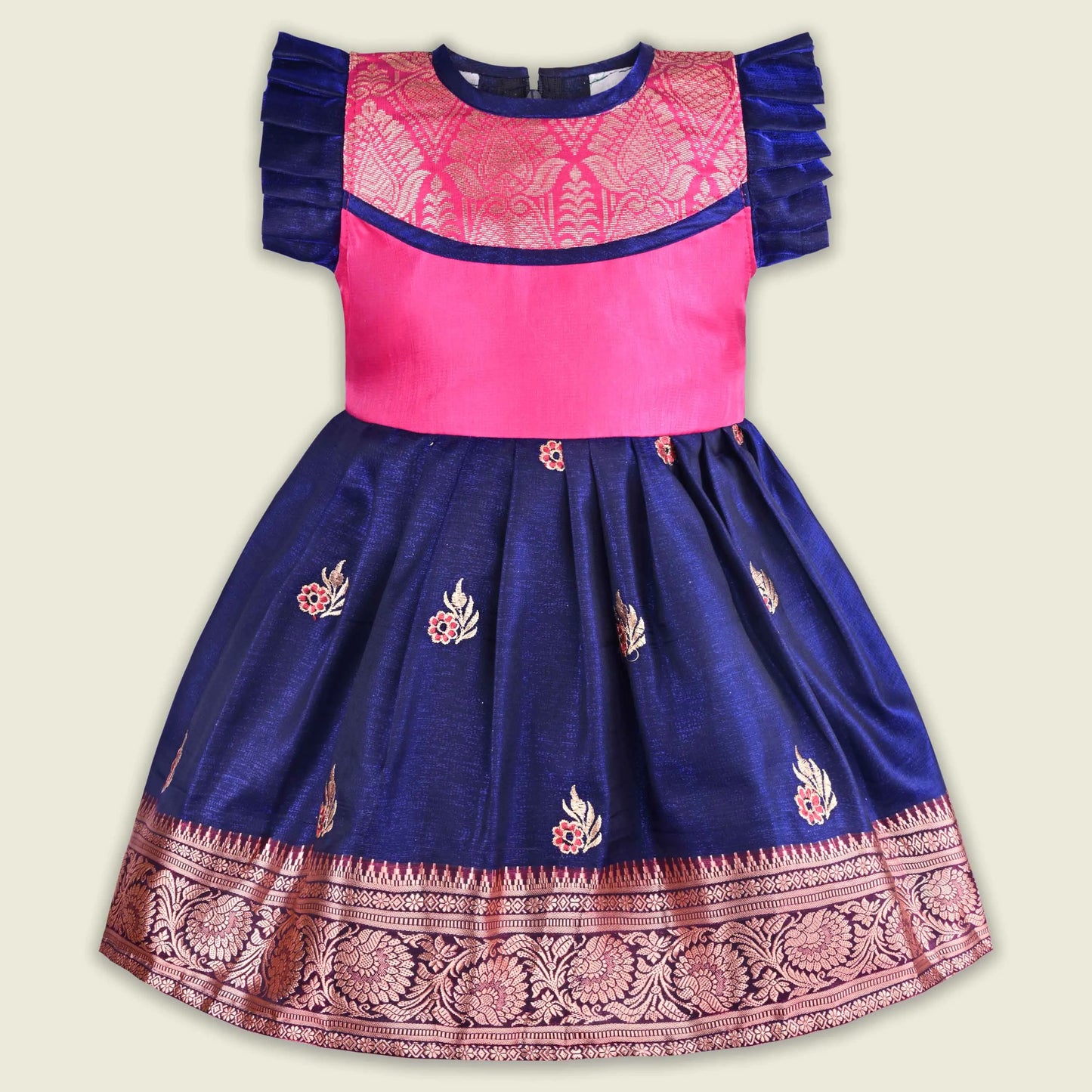 Girls Traditional Silk Party Frock – Banarasi Pattu Dress