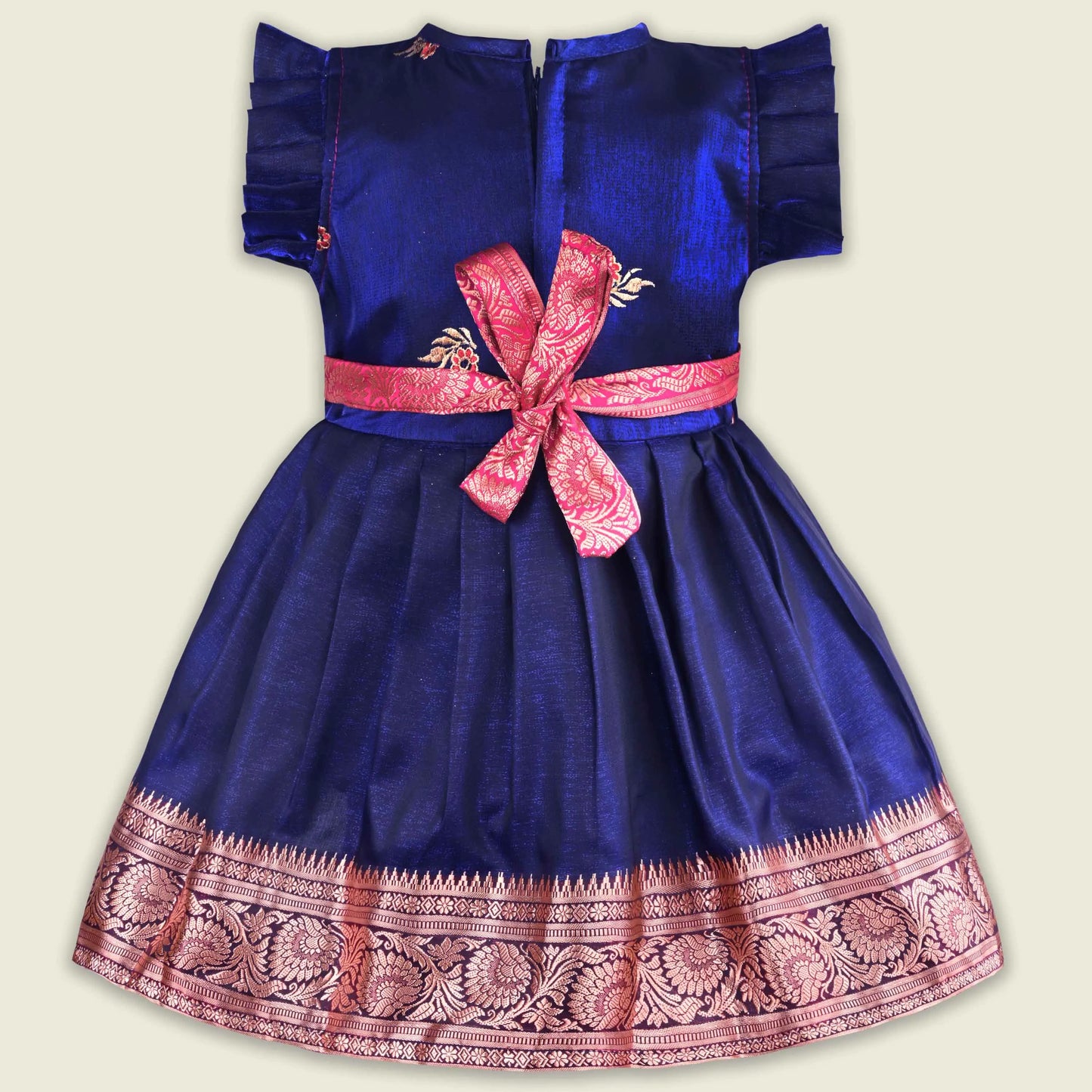 Girls Traditional Silk Party Frock – Banarasi Pattu Dress