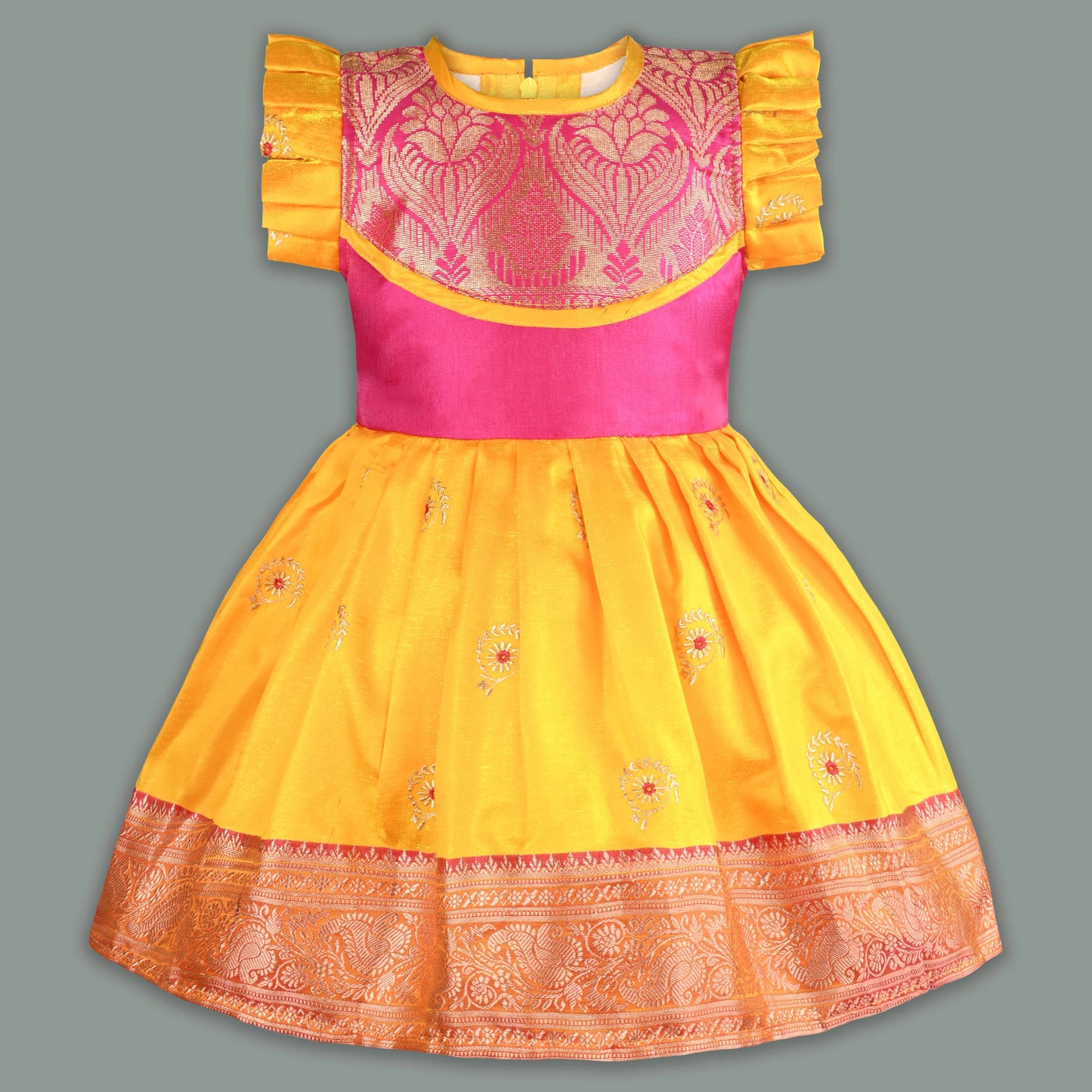 Girls Traditional Silk Party Frock – Banarasi Pattu Dress