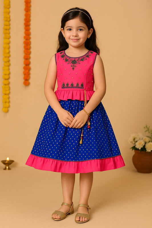 Girls Layered Bead Embellished Ethnic Dress