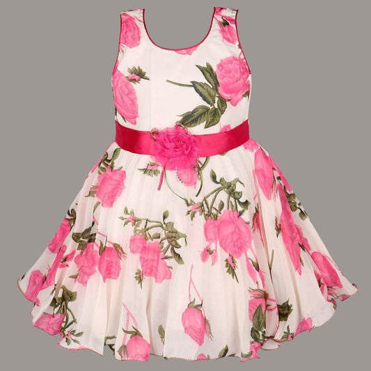 Girls Floral Printed A-line dress with Flower detail