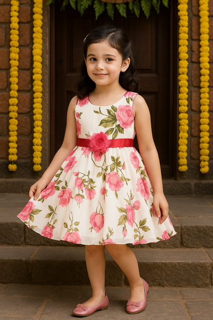 Pink Floral Printed Flower Dress