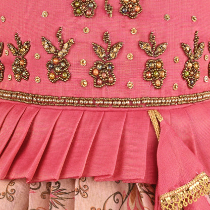 Girls Floral Art Silk with Puff Sleeves & Bead Work Festive Dress