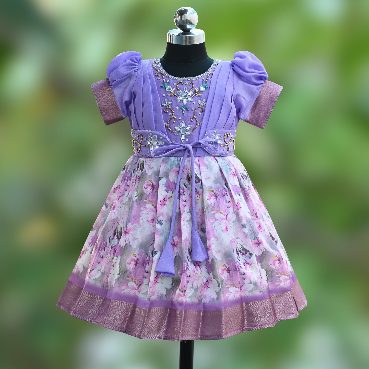 Girls Bead Embellished Zari Border Ethnic Dress
