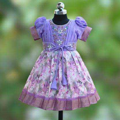 Girls Bead Embellished Zari Border Ethnic Dress