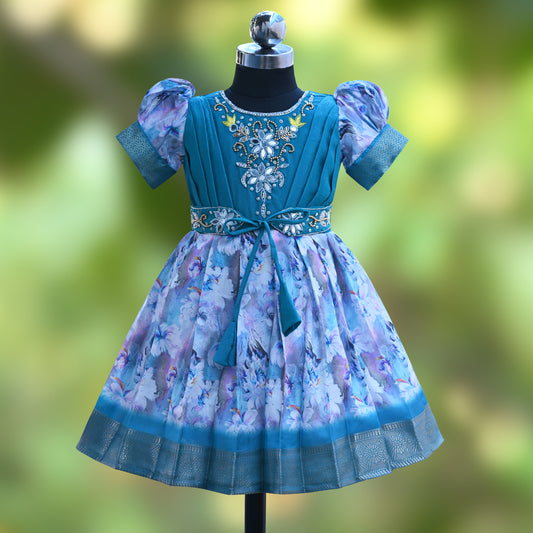 Girls Bead Embellished Zari Border Ethnic Dress