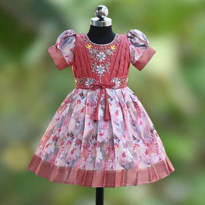 Girls Bead Embellished Zari Border Ethnic Dress