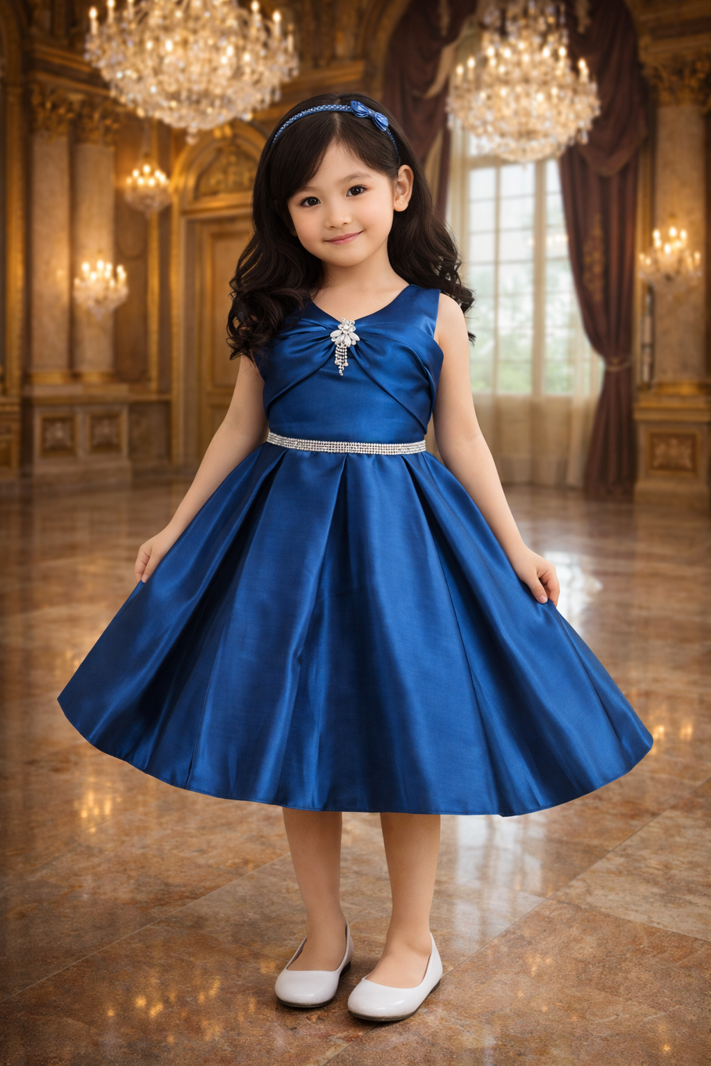 Girls Solid Pleated Fit and Flare Frock Dress