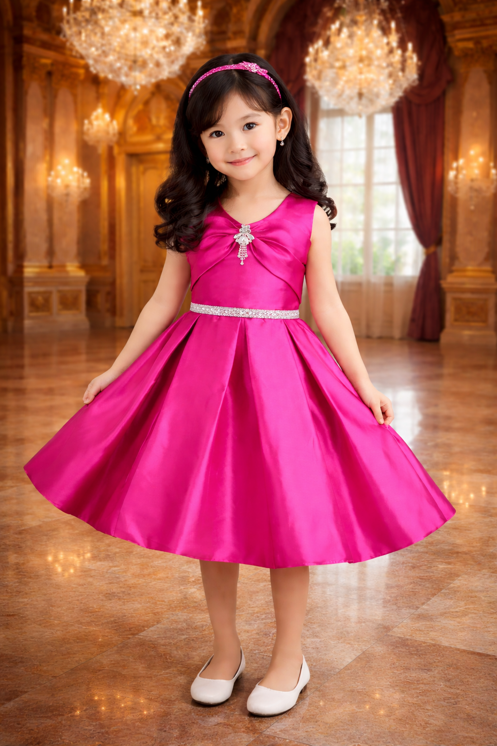 Girls Solid Pleated Fit and Flare Frock Dress