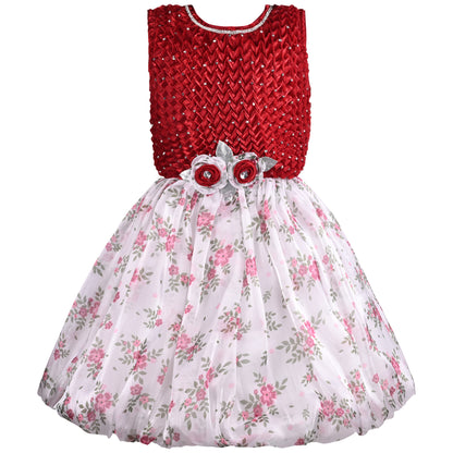 Girls Floral Print Stone Embellished Party Dress