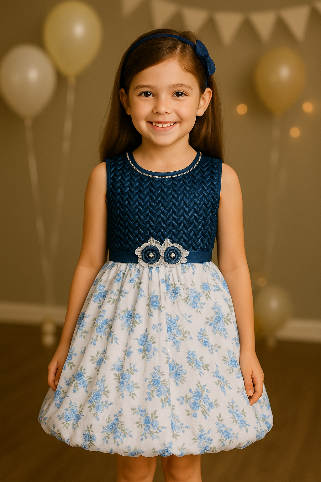 Girls Floral Print Stone Embellished Party Dress