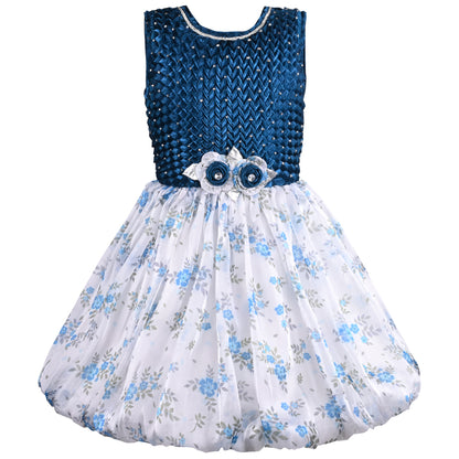Girls Floral Print Stone Embellished Party Dress