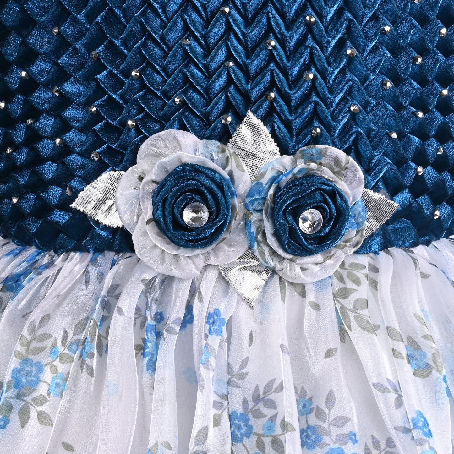 Girls Floral Print Stone Embellished Party Dress