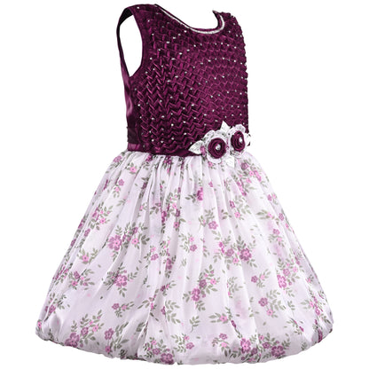 Girls Floral Print Stone Embellished Party Dress