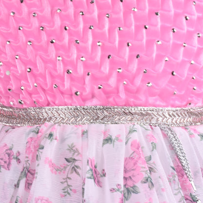 Girls Floral Print Embellished Flared Dress