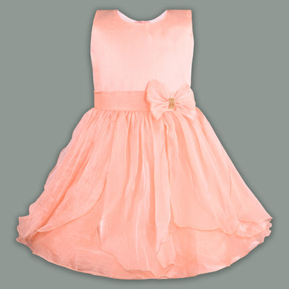 Girls Solid Pleated Satin Fit and Flare Frock Dress