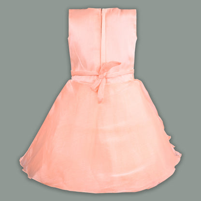 Girls Solid Pleated Satin Fit and Flare Frock Dress
