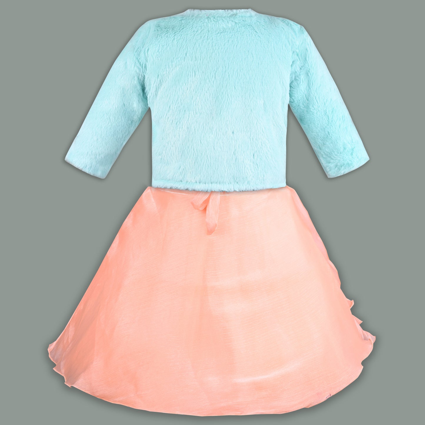 Girls Satin Party Frock with Bow & Cream Fur Jacketâ€“ Full Sleeves, Winter Special