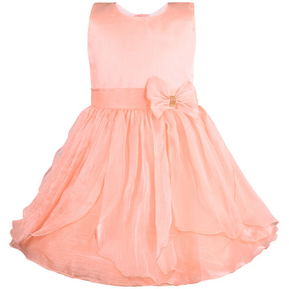Girls Satin Party Frock with Bow & Cream Fur Jacket– Full Sleeves, Winter Special