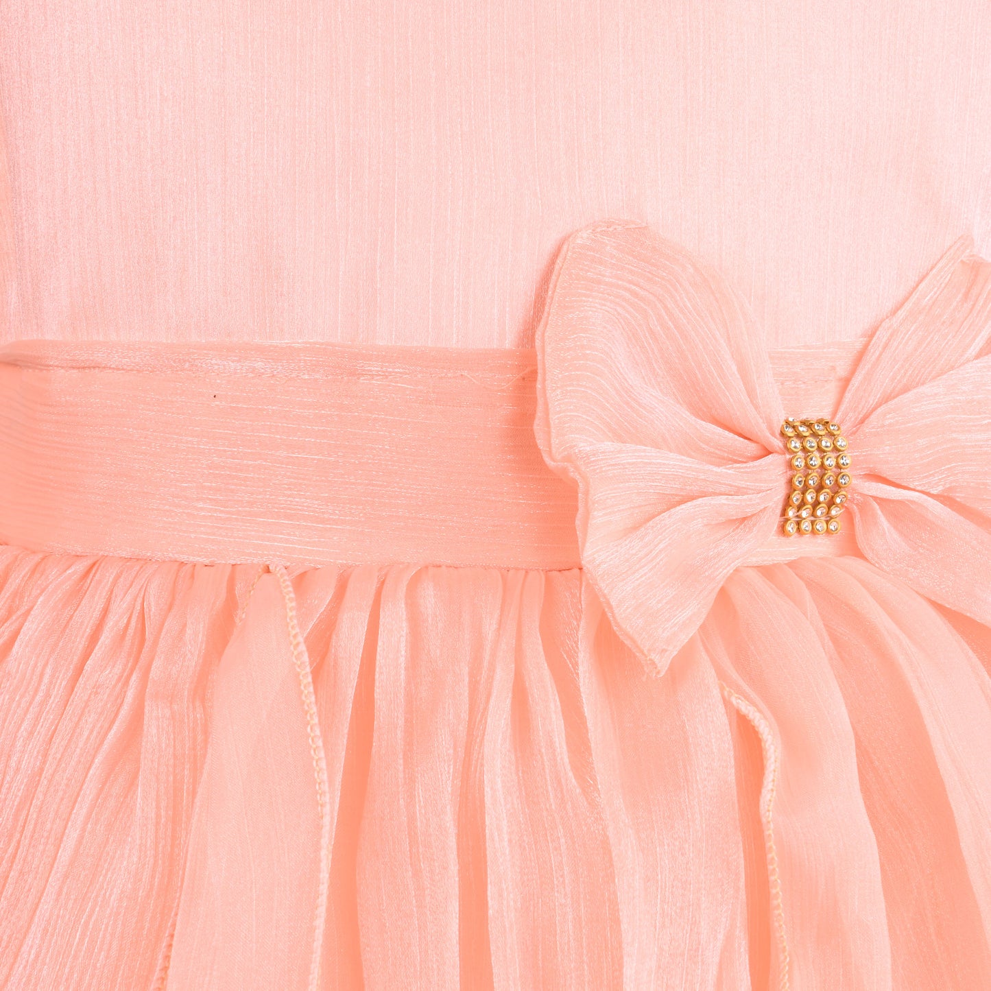 Girls Satin Party Frock with Bow & Cream Fur Jacketâ€“ Full Sleeves, Winter Special