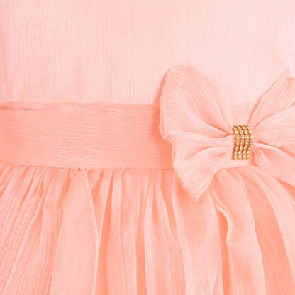 Girls Satin Party Frock with Bow & Cream Fur Jacketâ€“ Full Sleeves, Winter Special