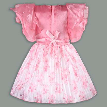 Girls Floral Rhinestone Pleated Dress