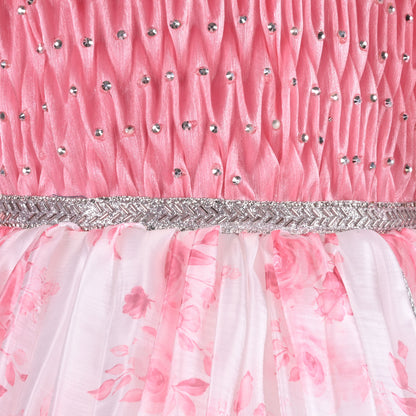 Girls Floral Rhinestone Pleated Dress