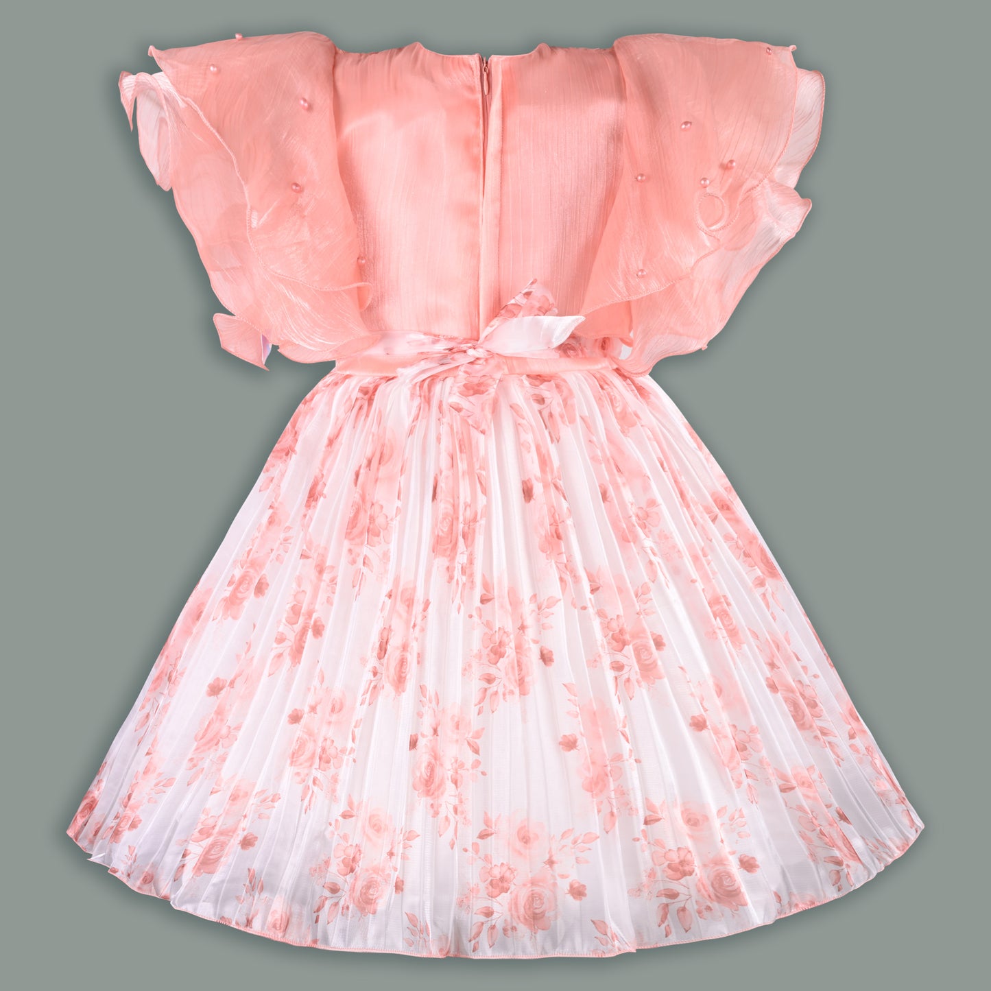 Girls Floral Rhinestone Pleated Dress
