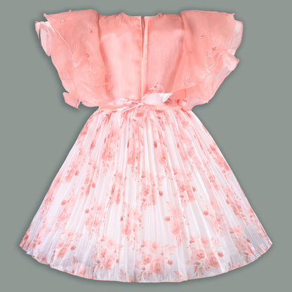 Girls Floral Rhinestone Pleated Dress