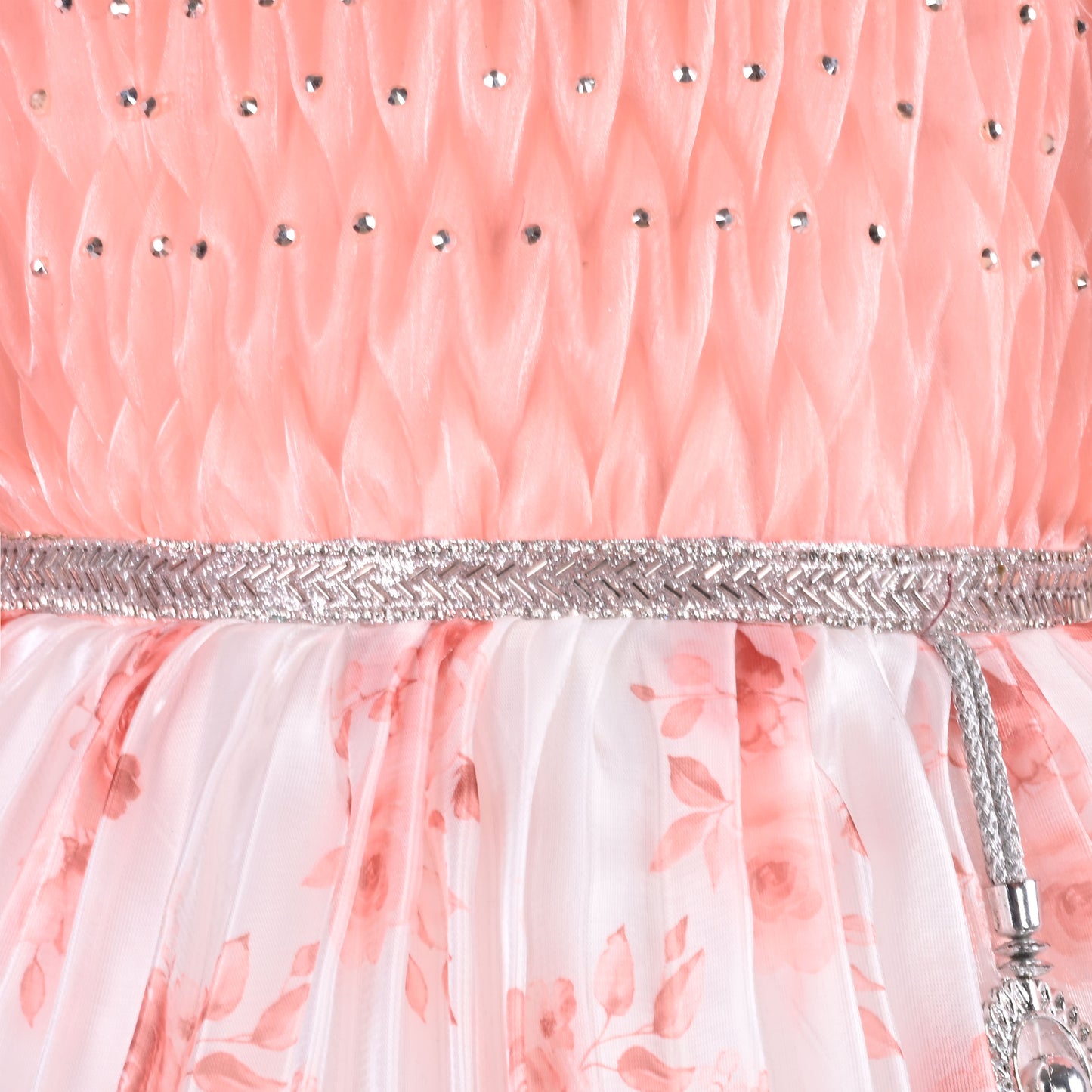 Girls Floral Rhinestone Pleated Dress
