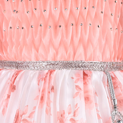 Girls Floral Rhinestone Pleated Dress