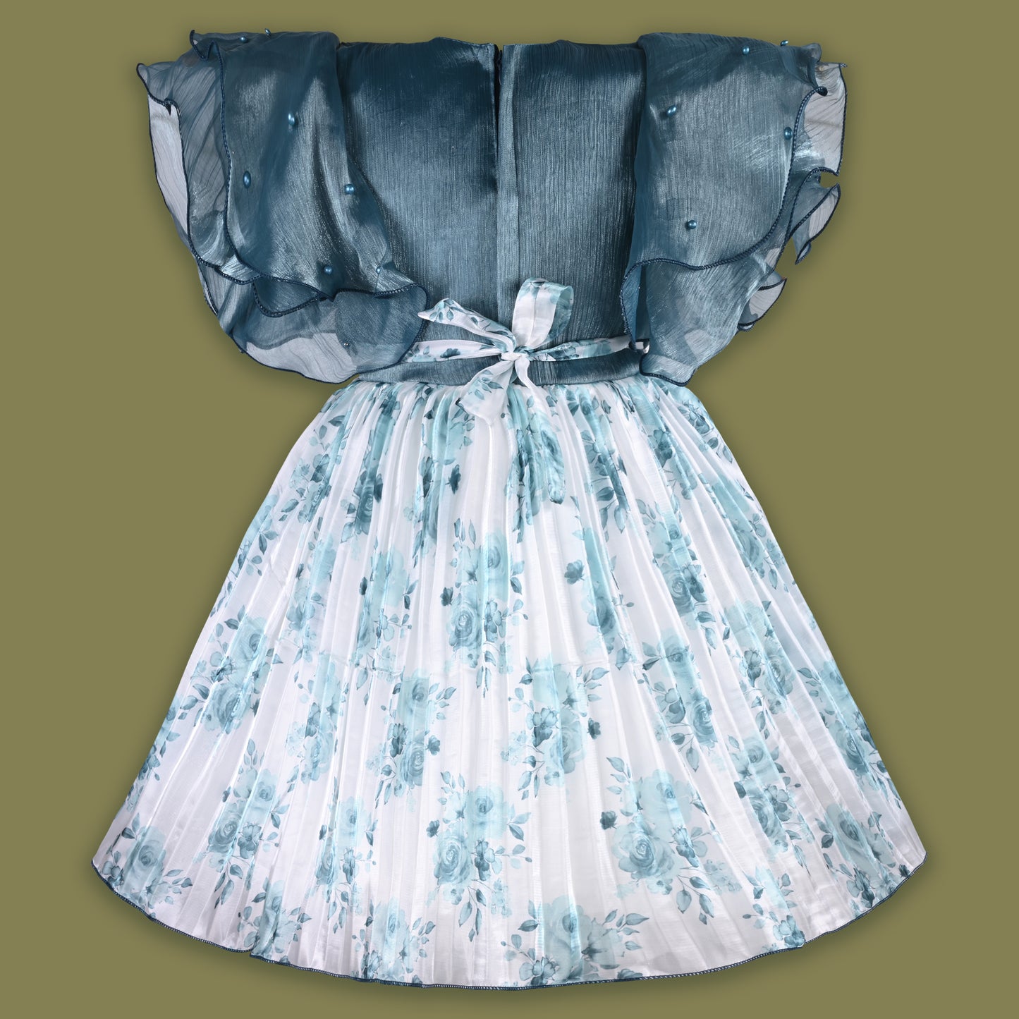 Girls Floral Rhinestone Pleated Dress