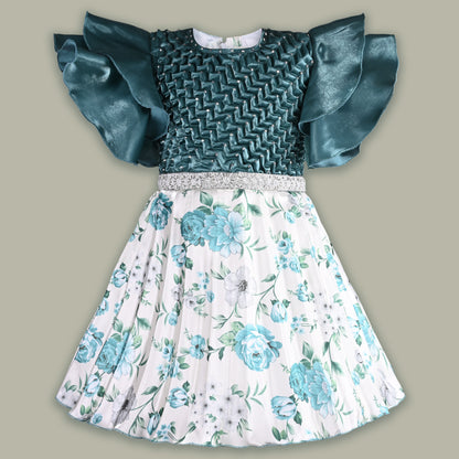 Girls Floral Print Fit and Flare Frock Dress