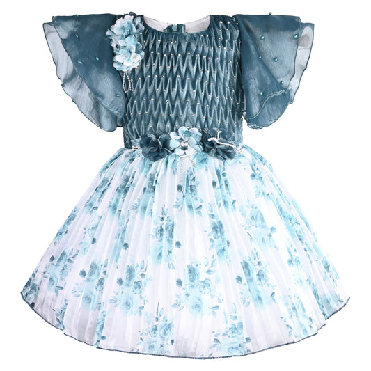 Girls Floral Print Fit and Flare Frock Dress