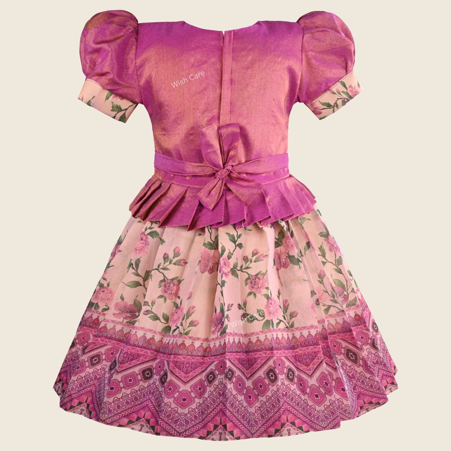 Girls Bead Embellished Printed Silk Ethnic Dress