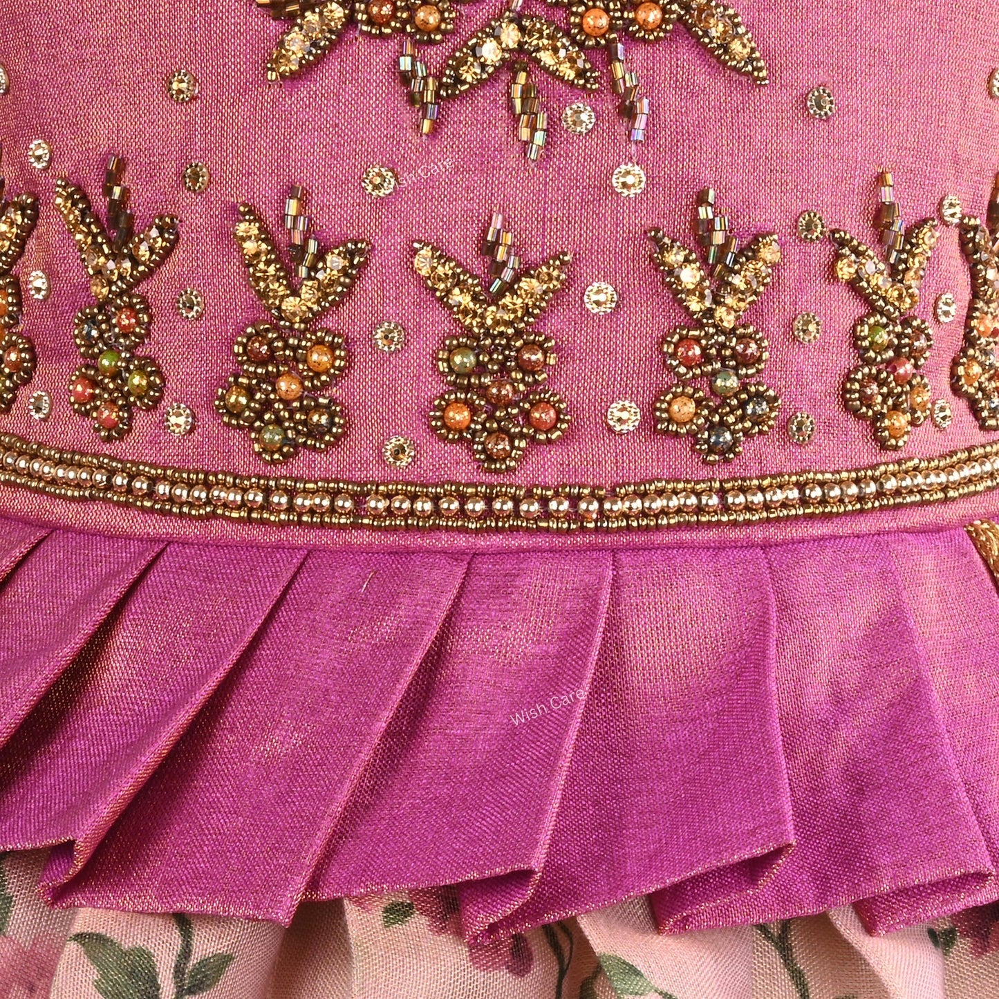 Girls Bead Embellished Printed Silk Ethnic Dress