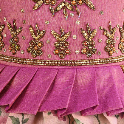 Girls Bead Embellished Printed Silk Ethnic Dress