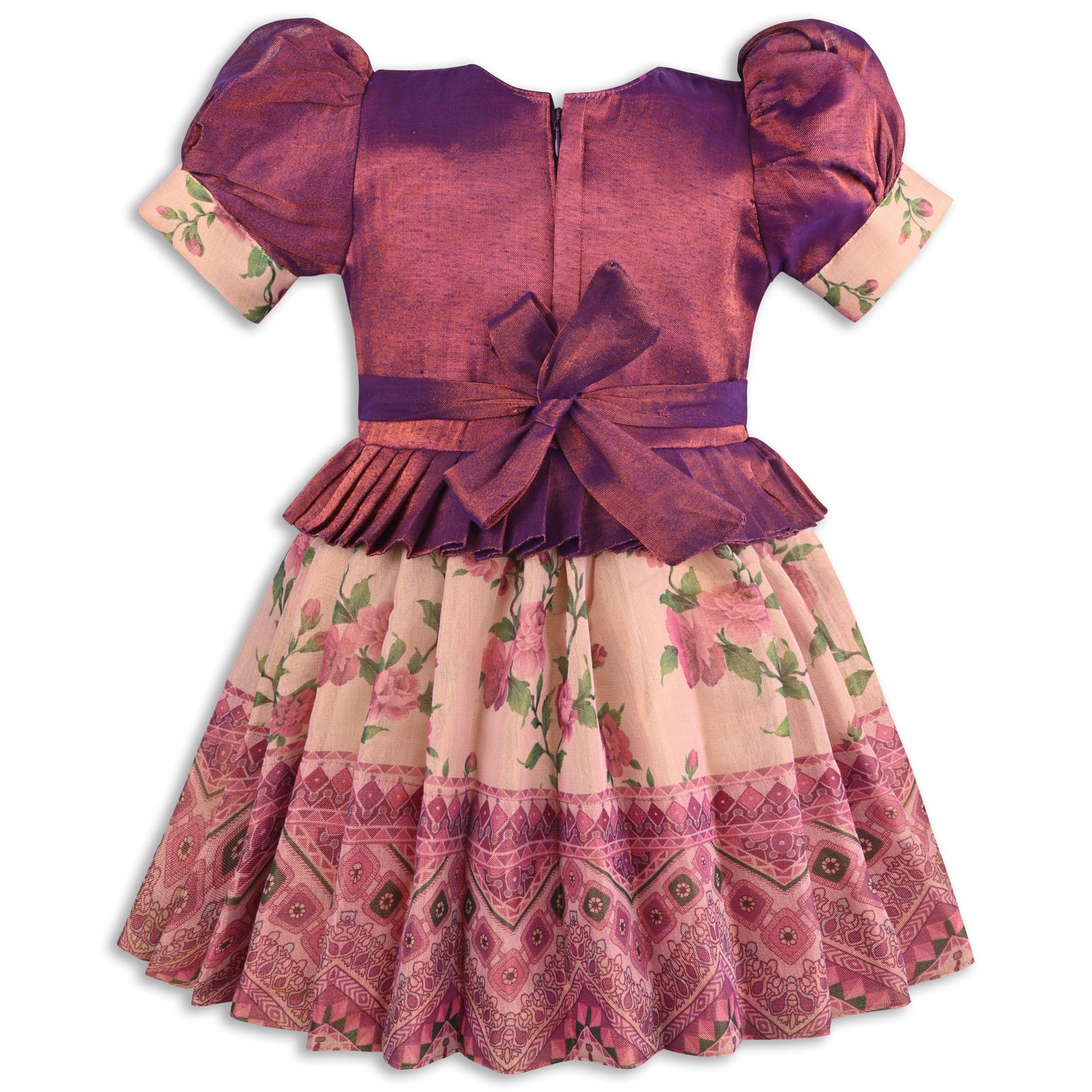 Girls Bead Embellished Printed Silk Ethnic Dress